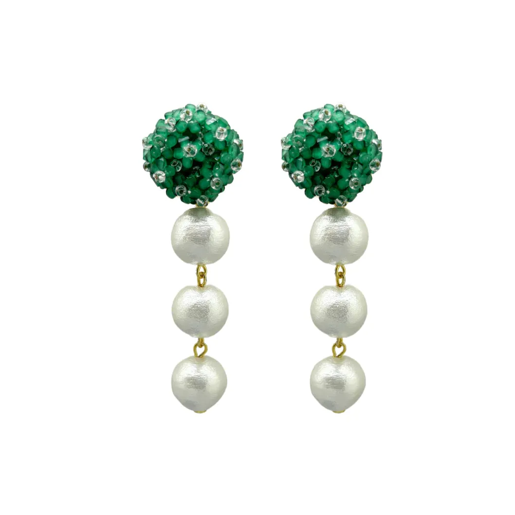 Liz Green Triple Cotton Pearl Earrings