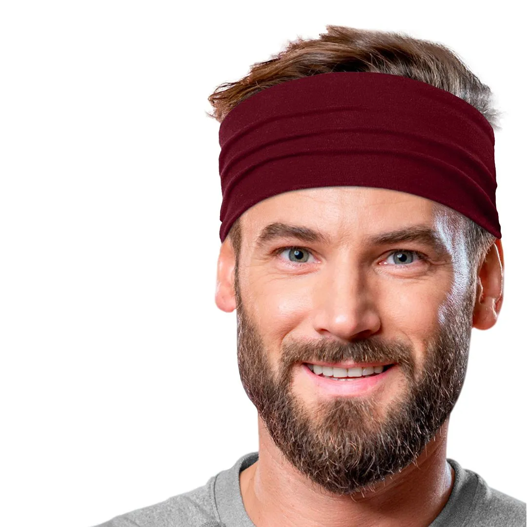 Men's Headbands Cotton Jersey 5" Wide Sports Fitness Yoga Made in the USA Burgundy