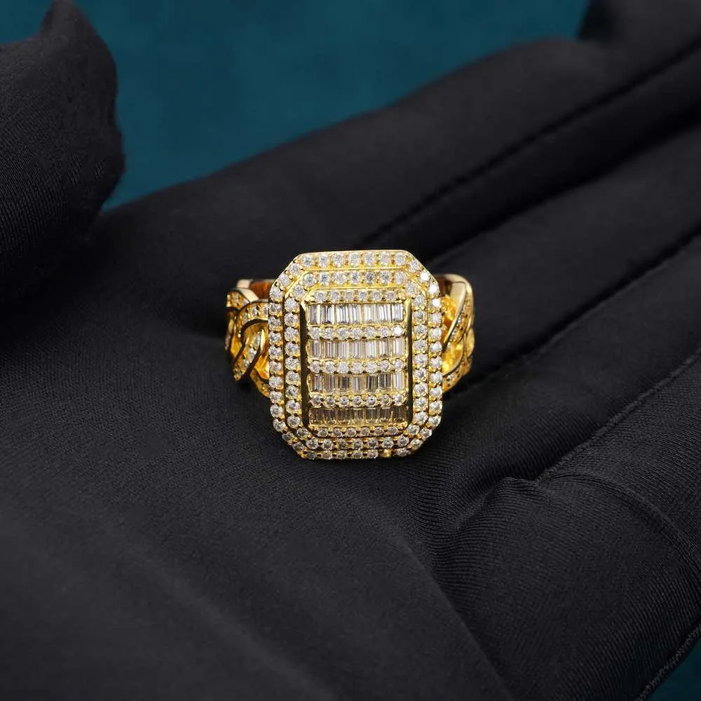 Moissanite Signet Miami Cuban Link Ring 14K Gold