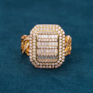 Moissanite Signet Miami Cuban Link Ring 14K Gold