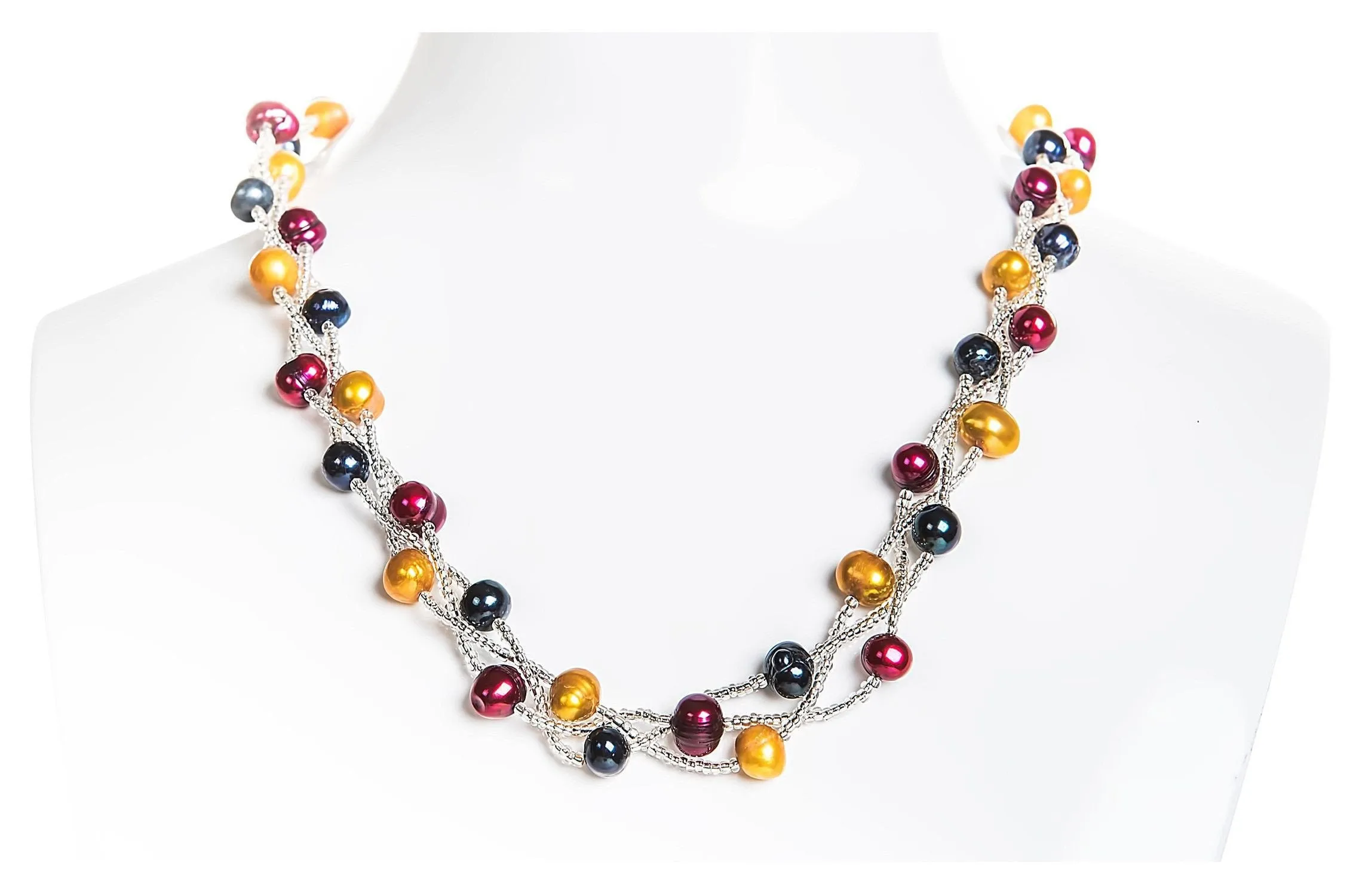 Multi-Color Braided Freshwater Pearl Necklace and Bracelet Set 7mm