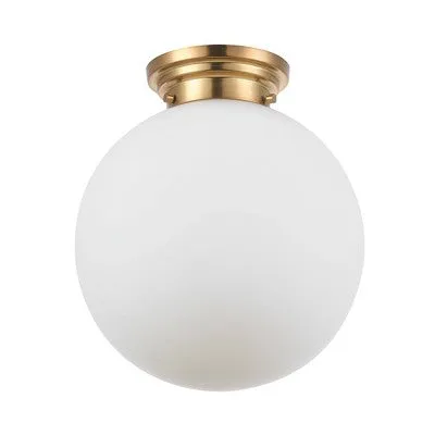 New - Portland 1-Light Matte Brass Semi-Flush Mount Ceiling Lighting with Opal Glass Shade - Globe Electric