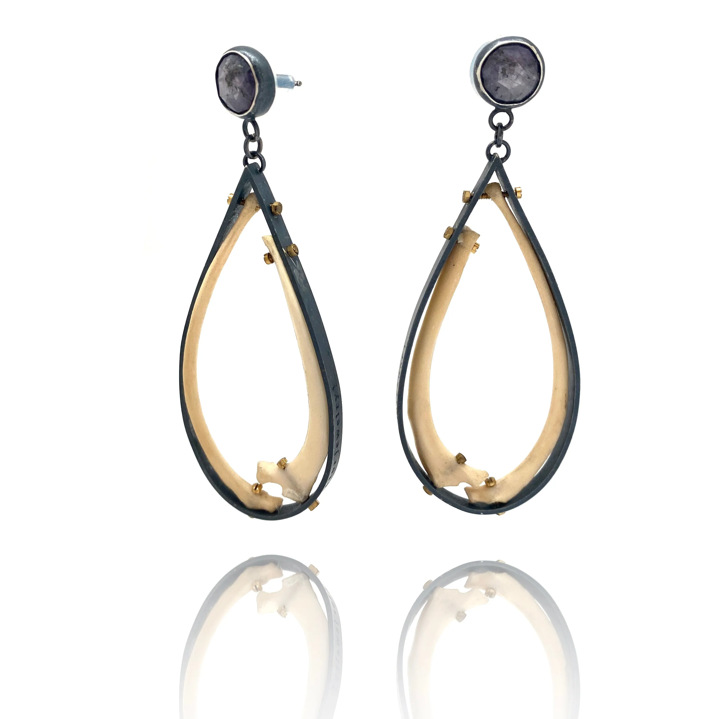 Of Mineral And Marrow Earrings - Rabbit and Sapphire