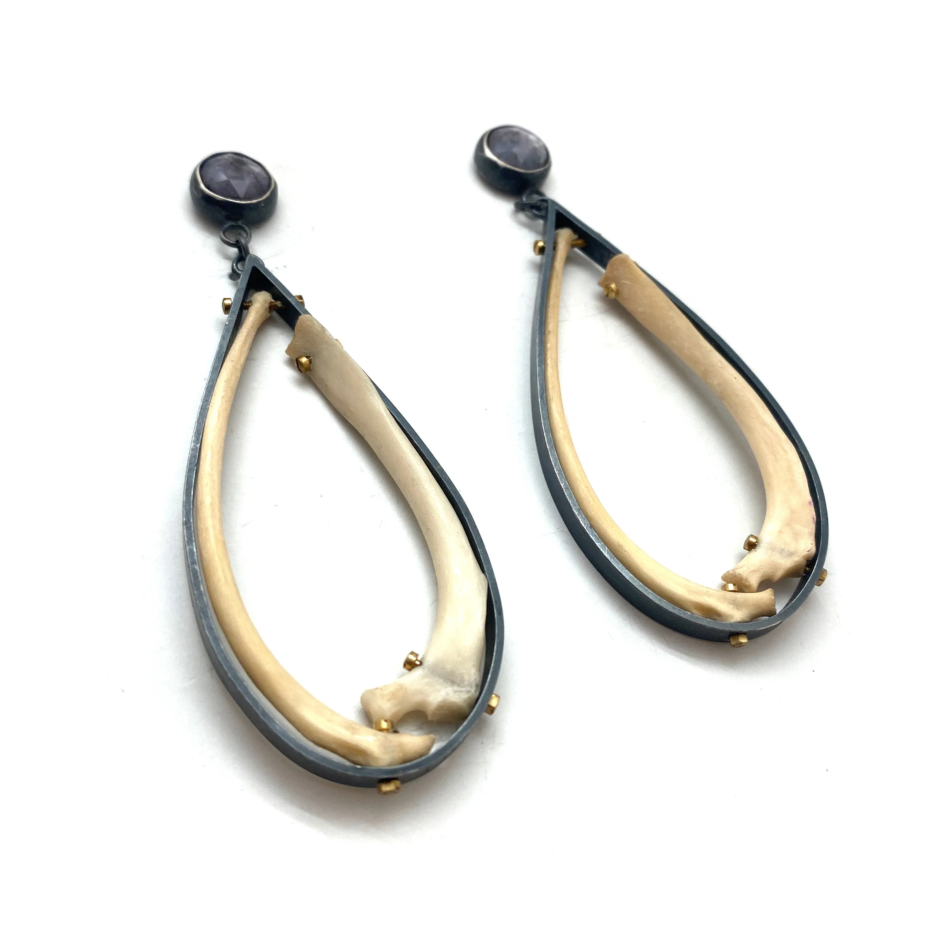 Of Mineral And Marrow Earrings - Rabbit and Sapphire