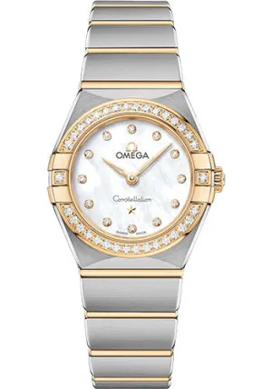 Omega Constellation Manhattan Quartz Watch - 25 mm Steel And Yellow Gold Case - Diamond-Paved Bezel - Mother-Of-Pearl Diamond Dial - 131.25.25.60.55.002