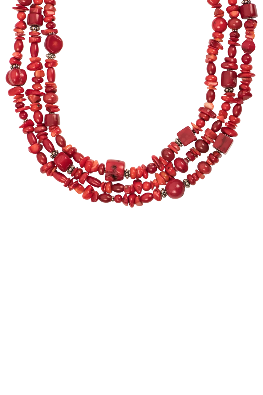 Paige Wallace Three Strand Red Coral Necklace