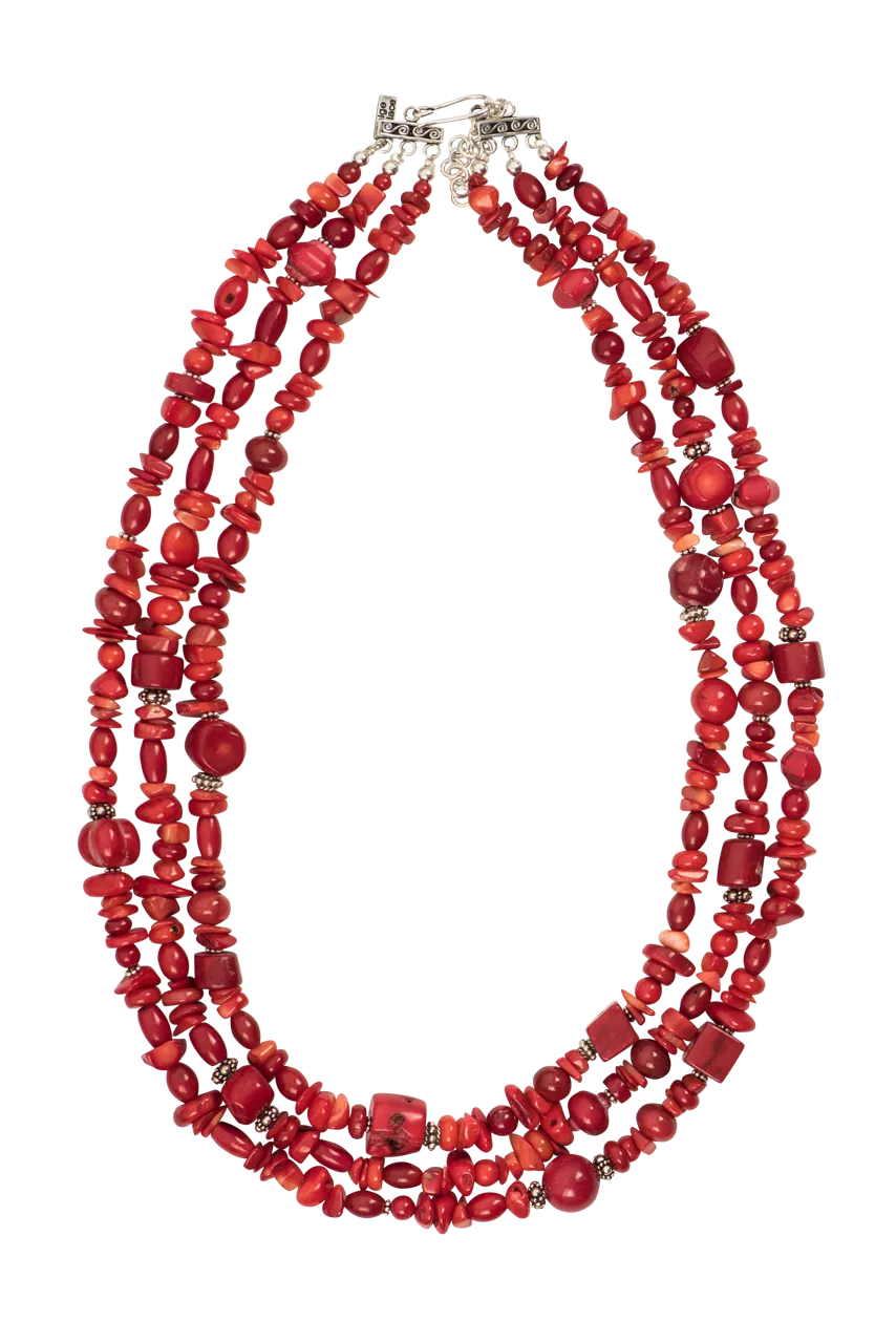 Paige Wallace Three Strand Red Coral Necklace