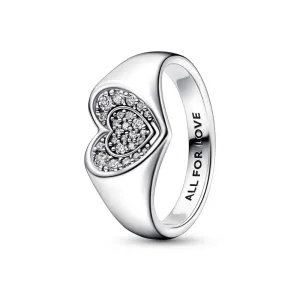 PANDORA JEWELS Mod. RADIANT HEART PAVE SIGNET - RING - Size 52