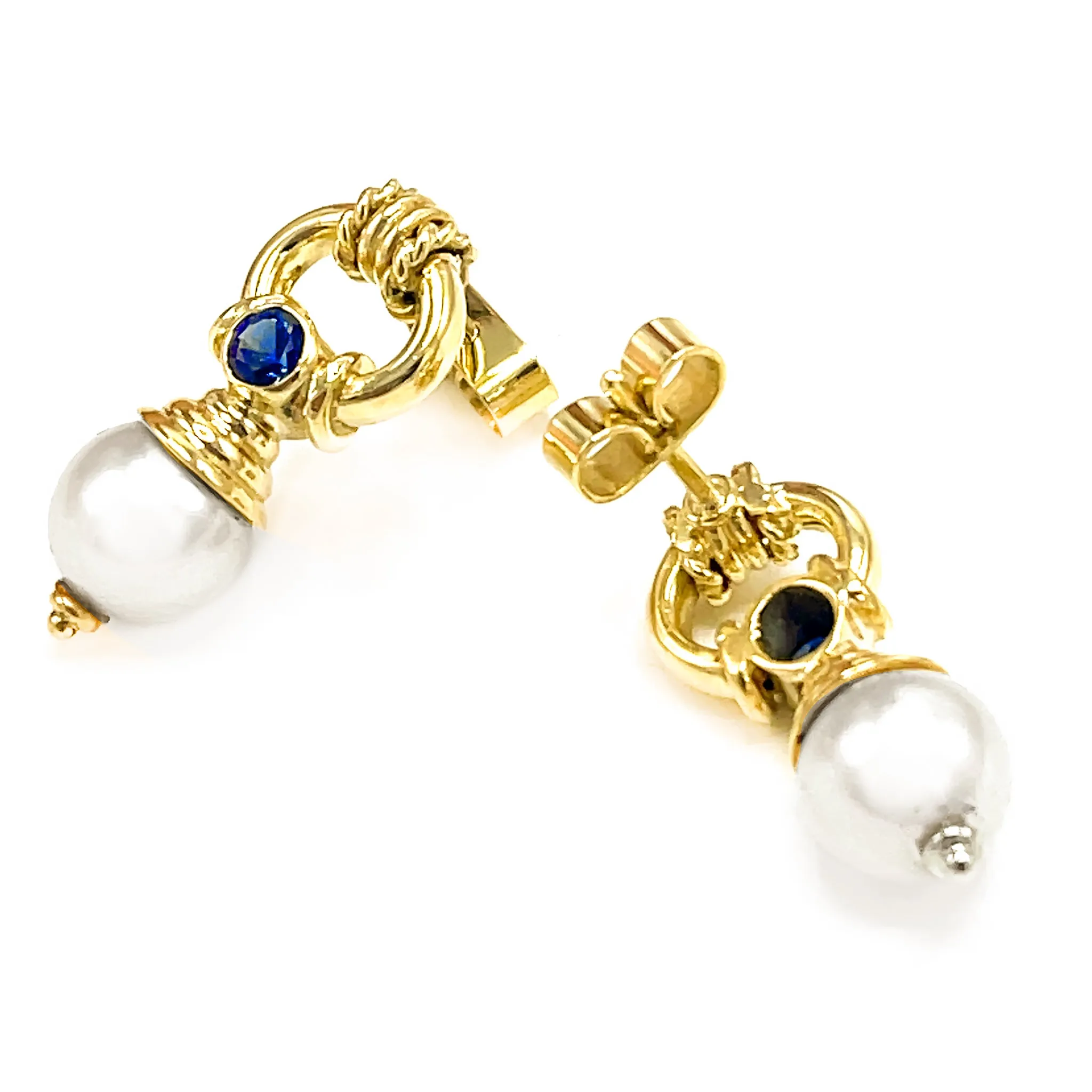 Pearls and Sapphire Dangle Estate Earrings