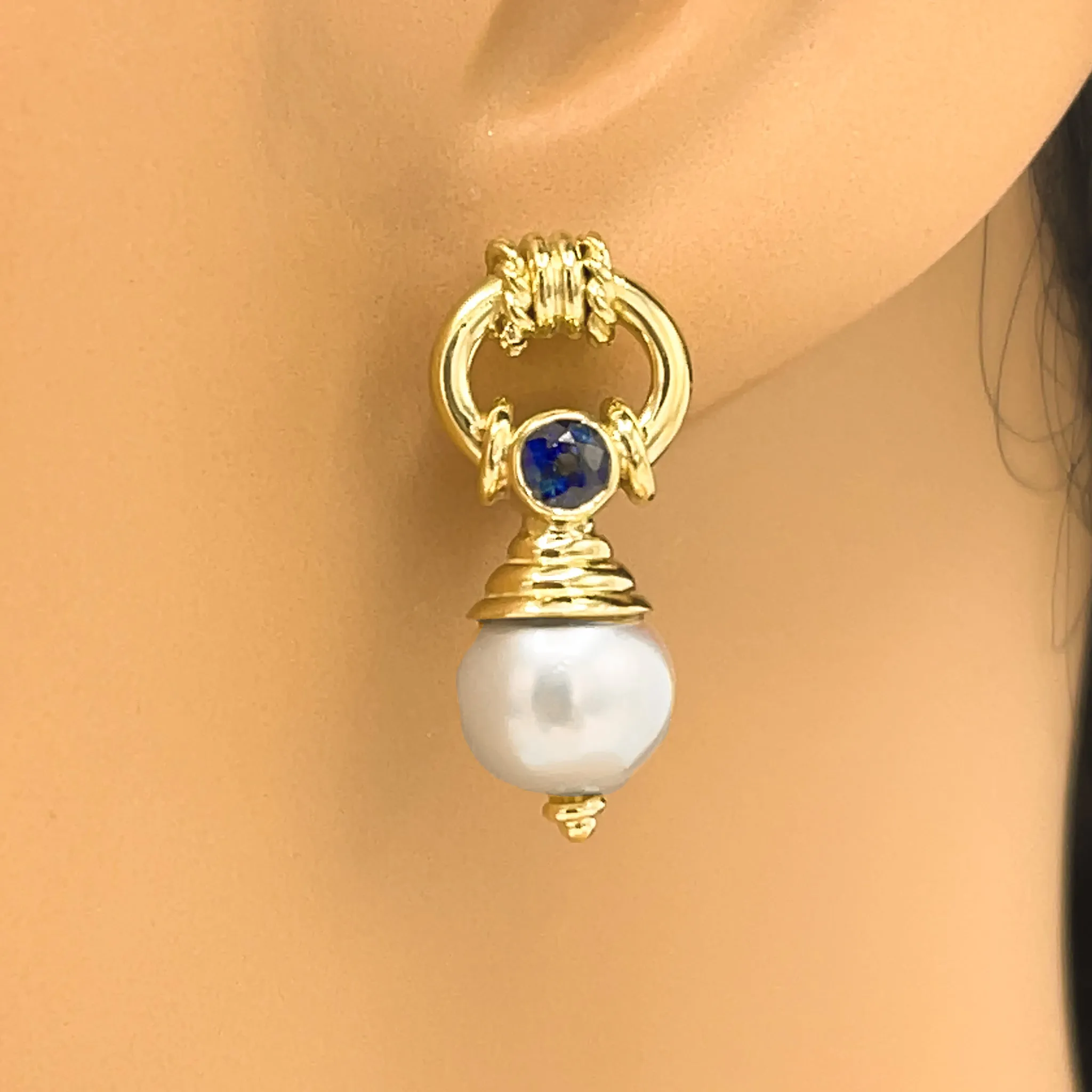 Pearls and Sapphire Dangle Estate Earrings