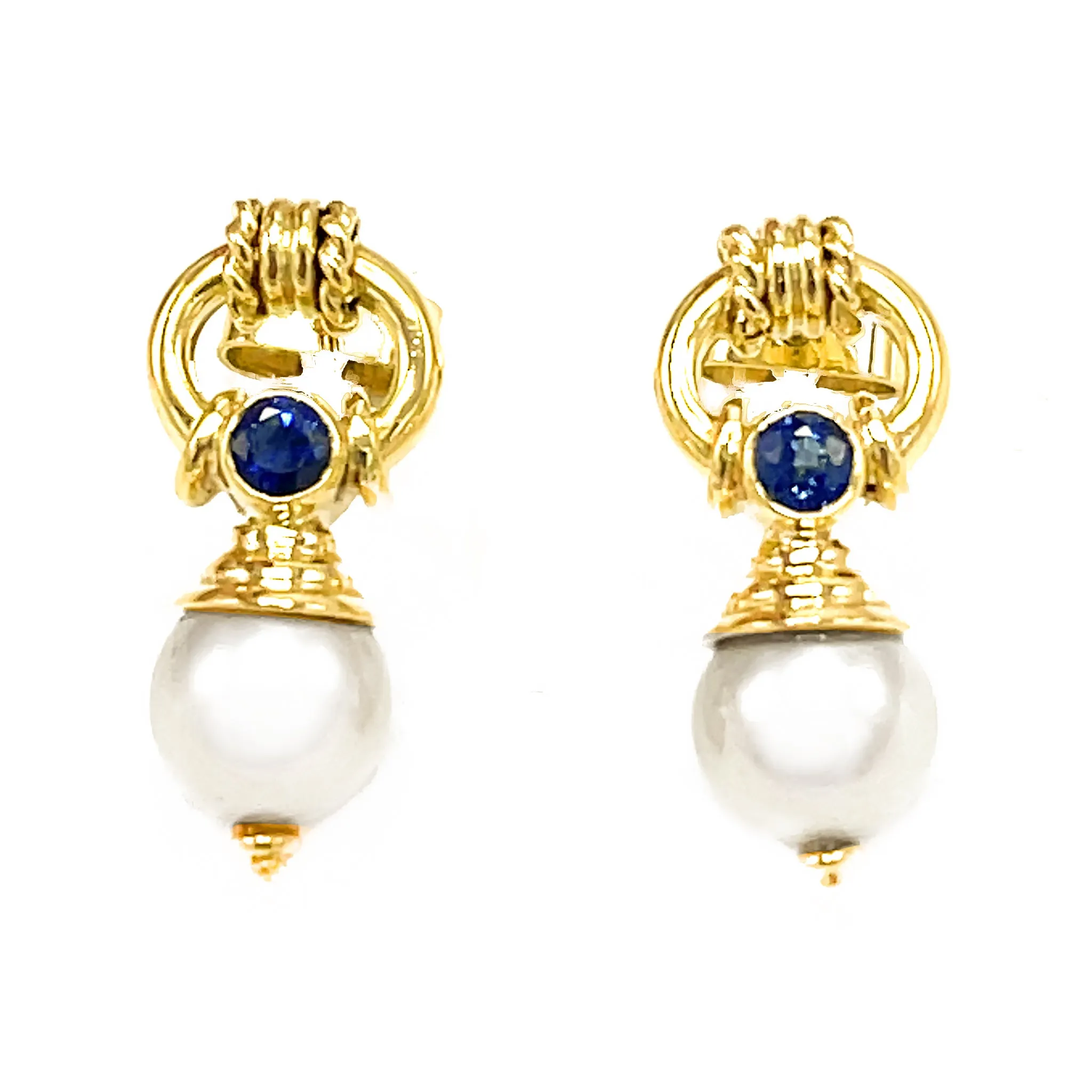 Pearls and Sapphire Dangle Estate Earrings