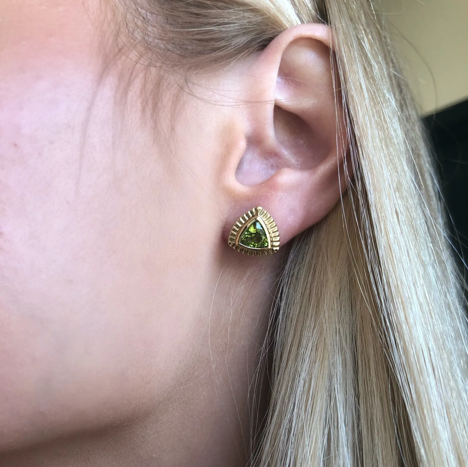 Peridot Trillion Stud Earrings