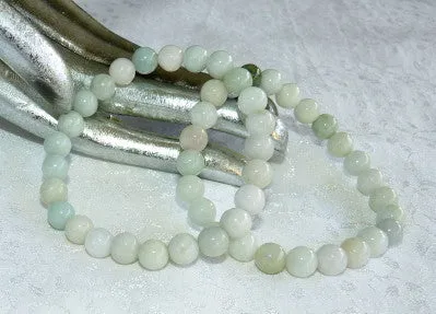 "Calm Your Spirit" Burmese Jadeite Varied Green Natural Color 8mm Elastic Bracelet (BJBeads-15)