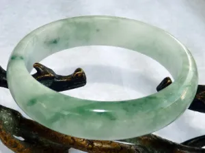 "Flowing" Icy Green Veins Burmese Jadeite Old Mine Bangle Bracelet 57mm (BB2690)