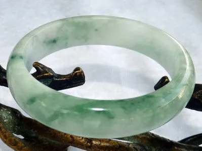 "Flowing" Icy Green Veins Burmese Jadeite Old Mine Bangle Bracelet 57mm (BB2690)