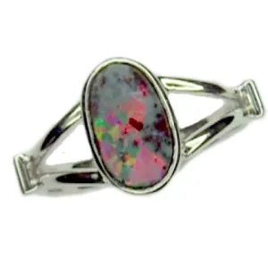 Red Multi Coloured White Gold Opal Ring 14k