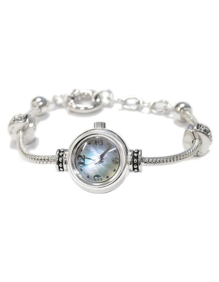 Reflection Beads Sterling Silver Watch - Mother Set - White Mother of Pearl Dial