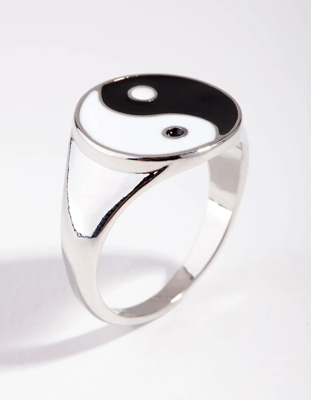 Rhodium Yin & Yang Signet Ring