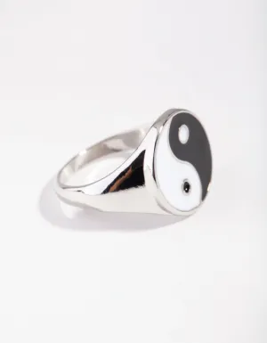 Rhodium Yin & Yang Signet Ring