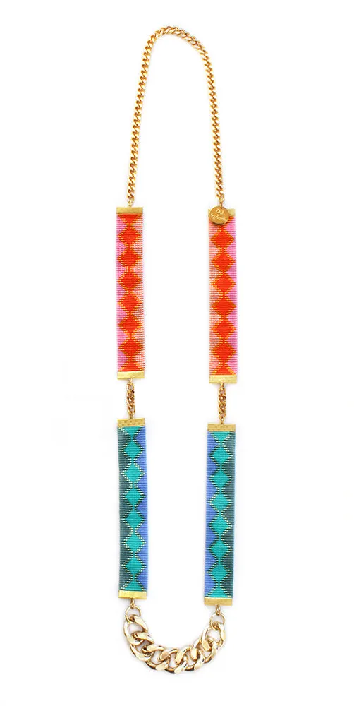 Rio Long Beaded Necklace - coral, pink and turquoise