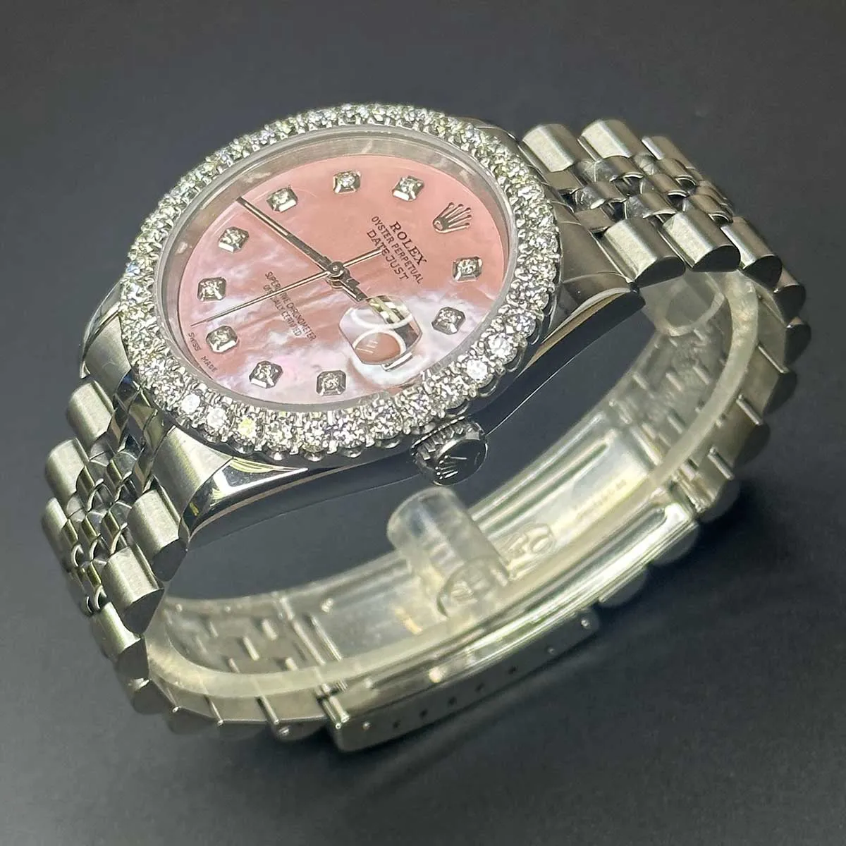 Rolex Datejust 36 SS Pink Mother of Pearl Diamond Dial & Diamond Bezel