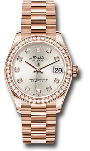 Rolex Everose Gold Datejust 31 Watch - Diamond Bezel - Silver Diamond Dial - President Bracelet 278285RBR sdp