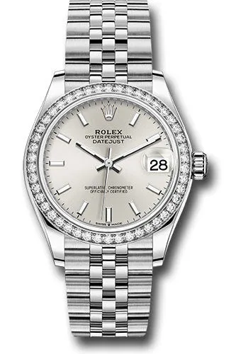 Rolex Steel and White Gold Datejust 31 Watch - Diamond Bezel - Silver Index Dial - Jubilee Bracelet 278384RBR sij