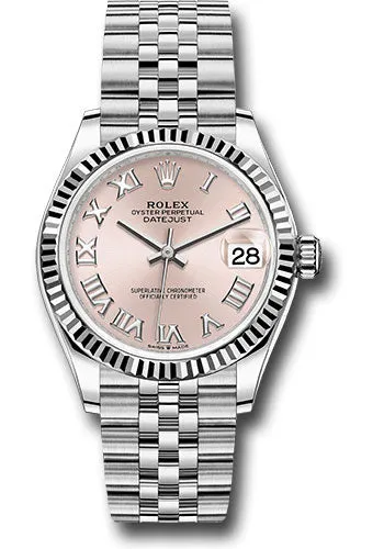 Rolex Steel and White Gold Datejust 31 Watch - Fluted Bezel - Pink Roman Dial - Jubilee Bracelet 278274 prj