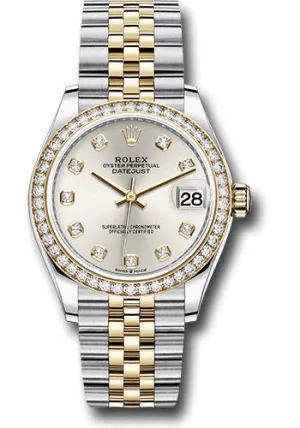 Rolex Steel and Yellow Gold Datejust 31 Watch - Diamond Bezel - Silver Diamond Dial - Jubilee Bracelet 278383RBR sdj