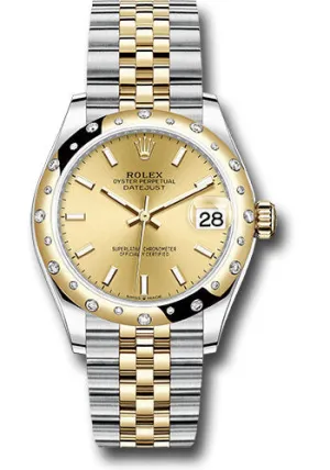 Rolex Steel and Yellow Gold Datejust 31 Watch - Domed Diamond Bezel - Champagne Index Dial - Jubilee Bracelet 278343 chij