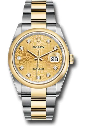 Rolex Yellow Rolesor Datejust 36 Watch - Domed Bezel - Champagne Jubilee Diamond Dial - Oyster Bracelet - 126203 chjdo