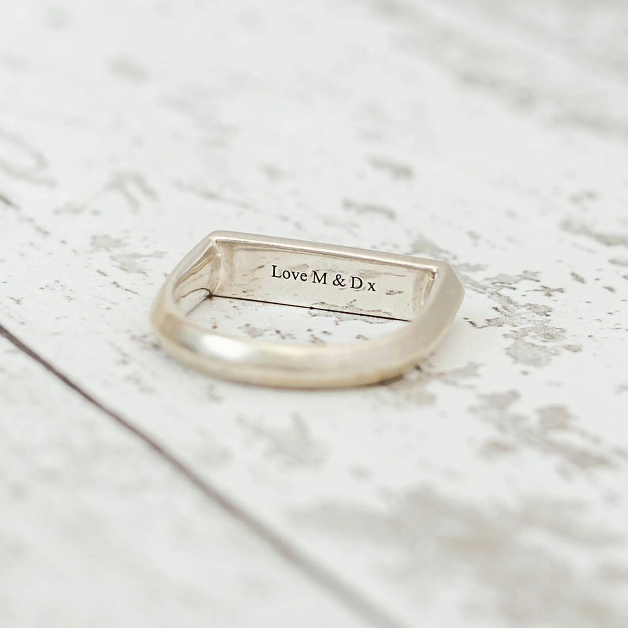 Roman Numerals Bar Silver Signet Ring