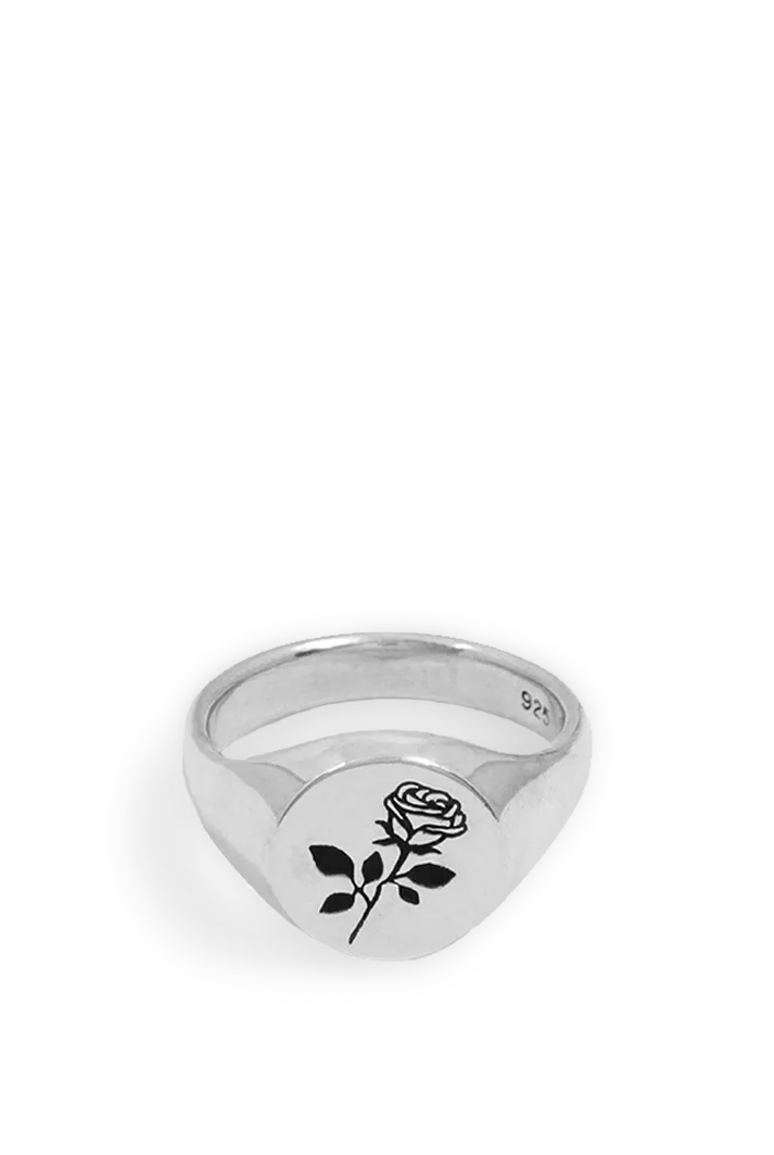 Rose Signet Ring in Sterling Silver