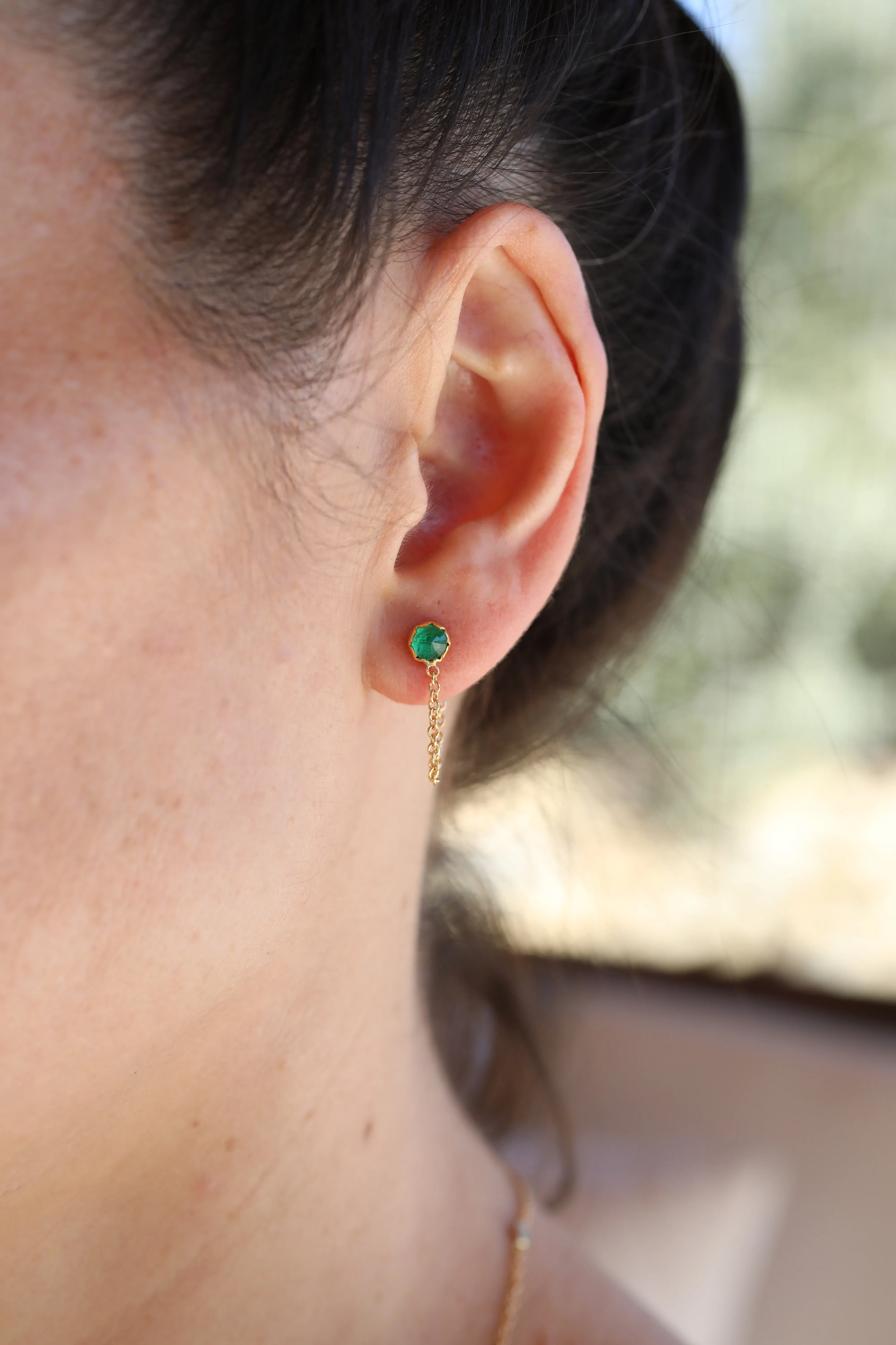 Round Emerald Loop Earrings