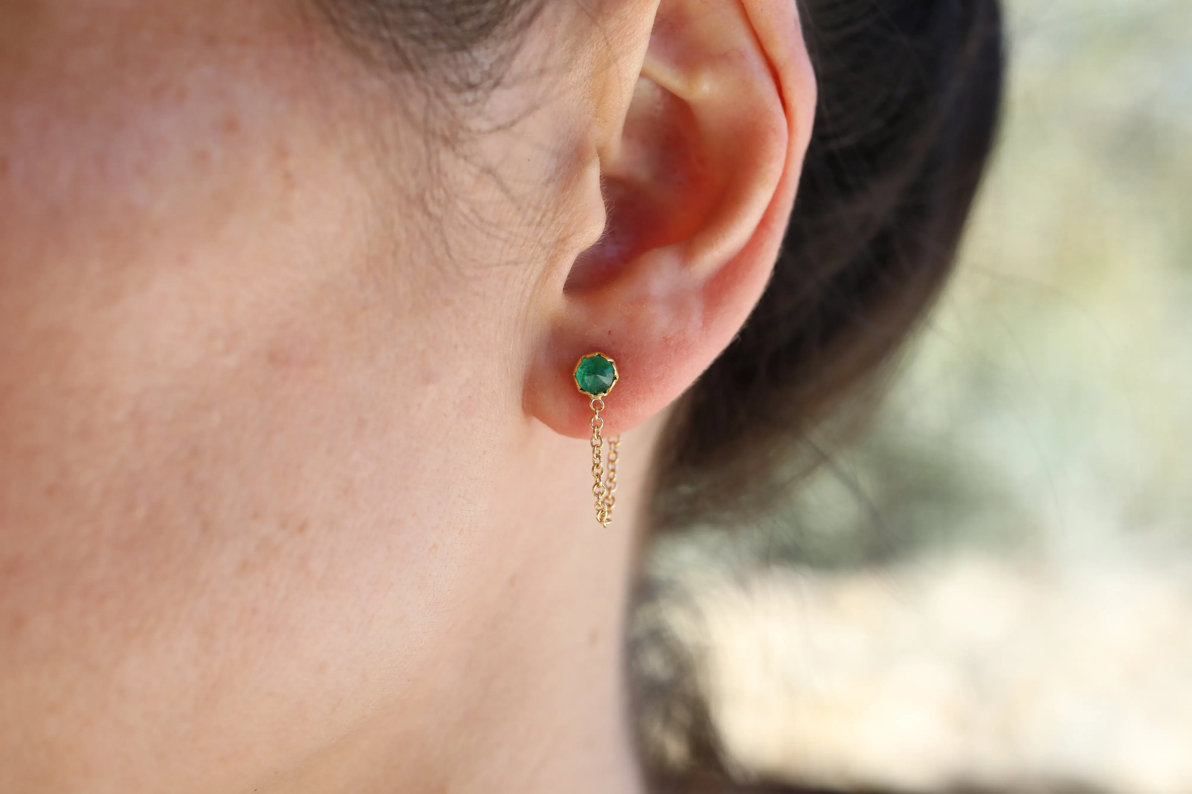 Round Emerald Loop Earrings