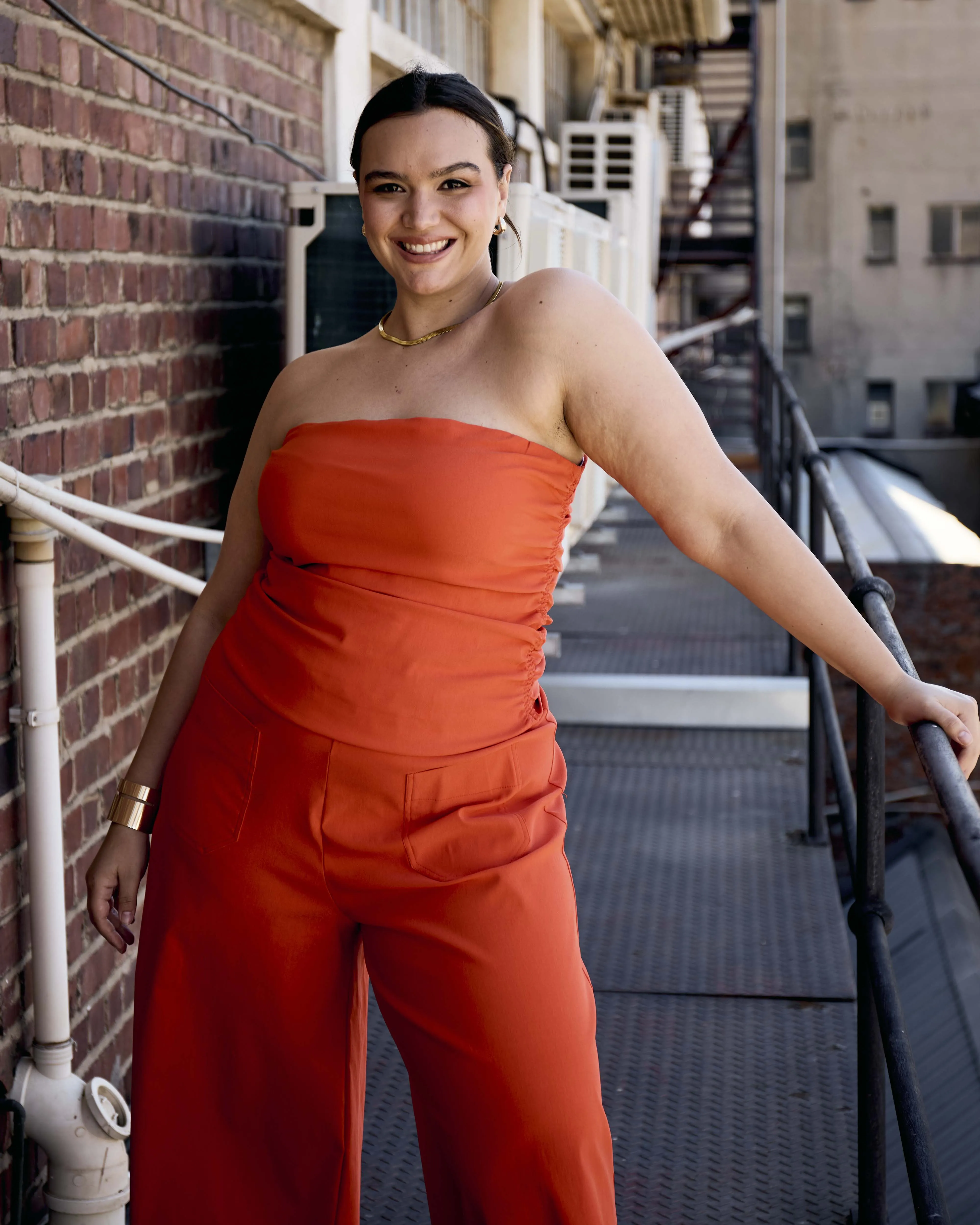 Ruched Bustier Top in Coral