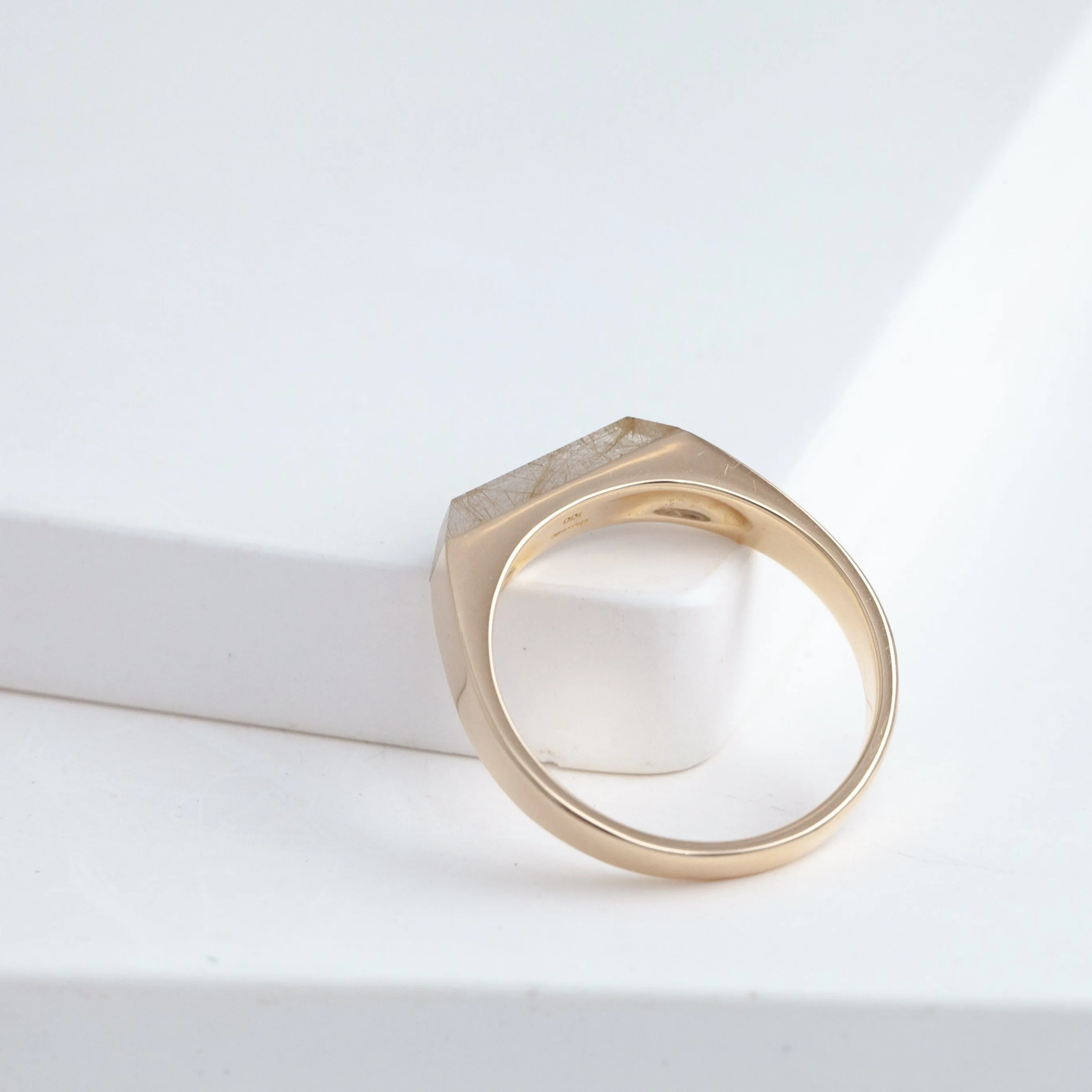 Rutilated quartz signet ring