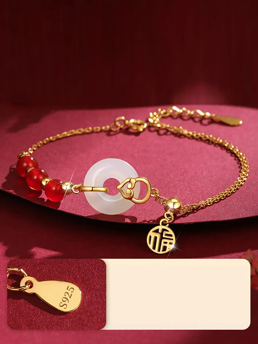 S925Sliver Jade Red Agate Bracelet