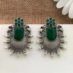 Salvanity Fashion Jewellery German Silver City Lights Earrings Emerald Green