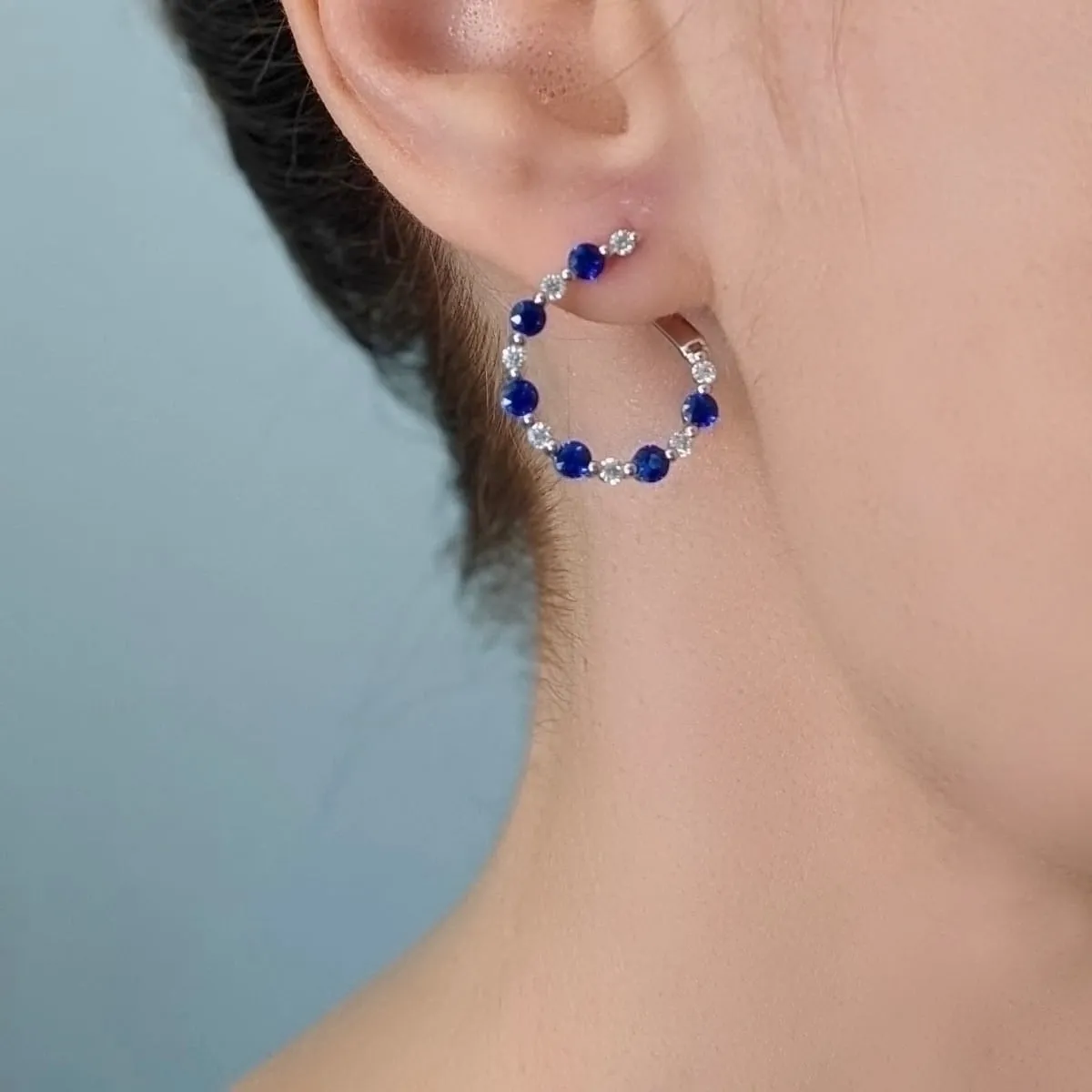 Sapphire & Diamond Round Hoop Earrings