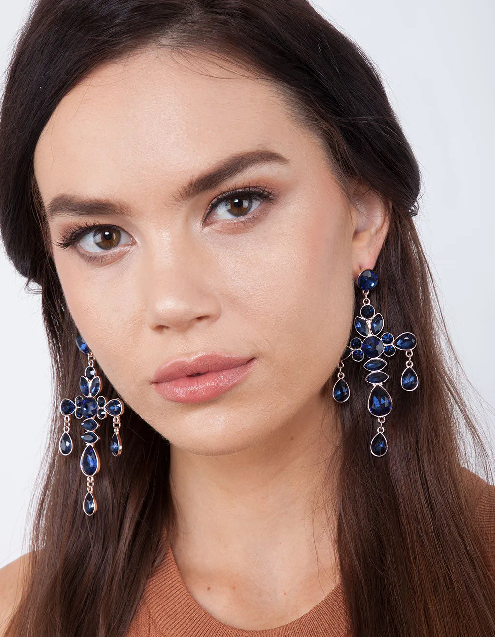 Sapphire Cross Statement Earring