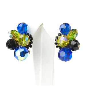 Sapphire, Onyx & Citrine Bead 1950s Earrings