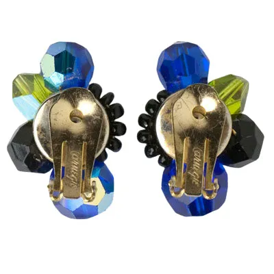 Sapphire, Onyx & Citrine Bead 1950s Earrings