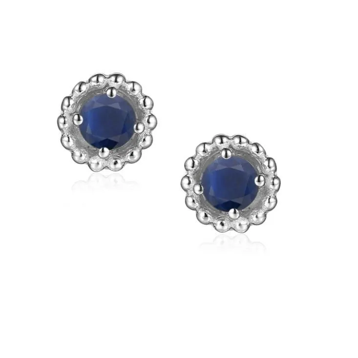 Sapphire Silver Birthstone  Earrings - Sept