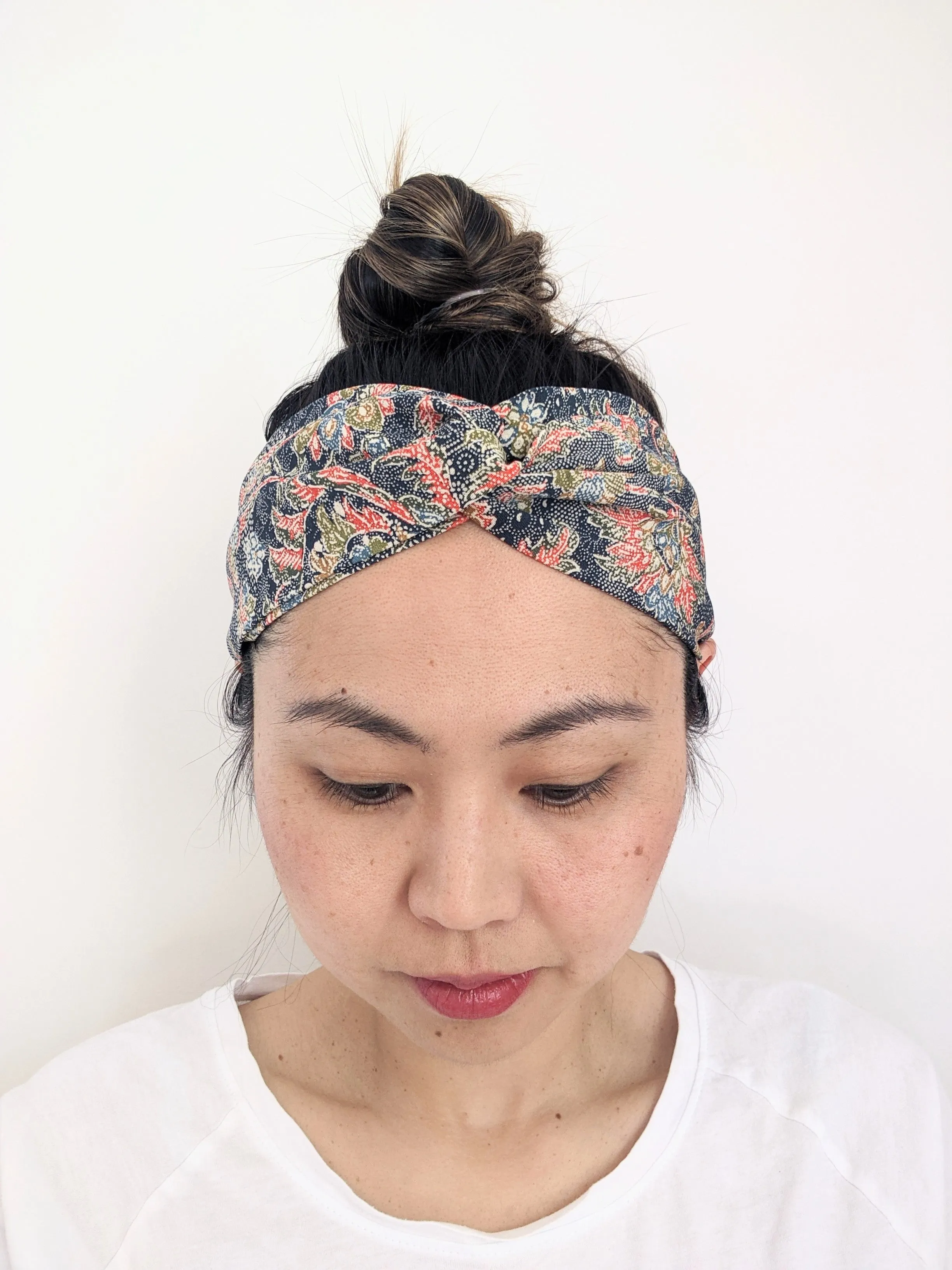 Silk Turban Headband - Green floral