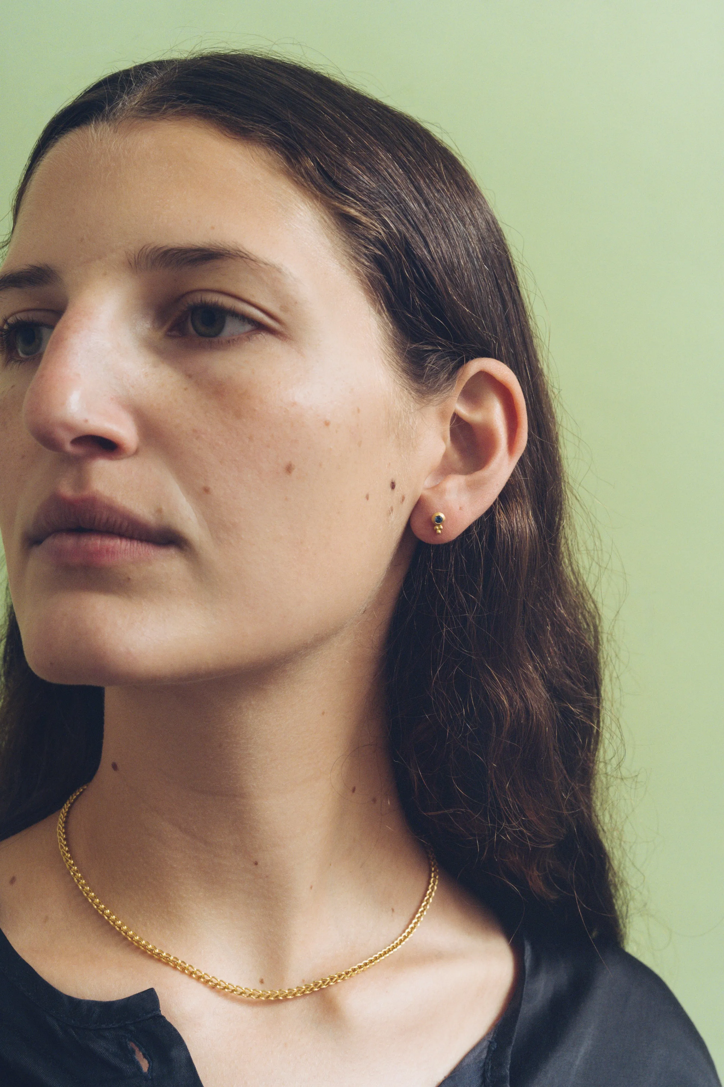 Small Blue Sapphire Lentil-Shaped Bulla Earrings