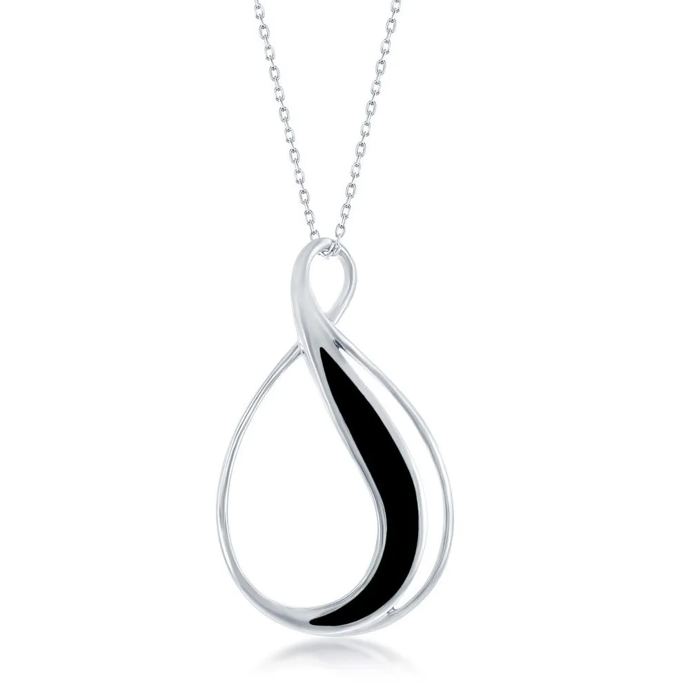 Sterling Silver Created Black Onyx Twisted Loop Pendant (96520)