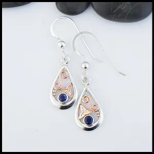 Tear Drop Earrings in Silver & Rose Gold with Sapphire