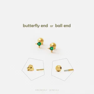 Tiny Emerald 4 Point Star Studs Earrings, Celestial Earrings, Unisex, Gold, Silver SHEMISLI SS760 Butterfly End, SS171 SS862 Screw Ball End