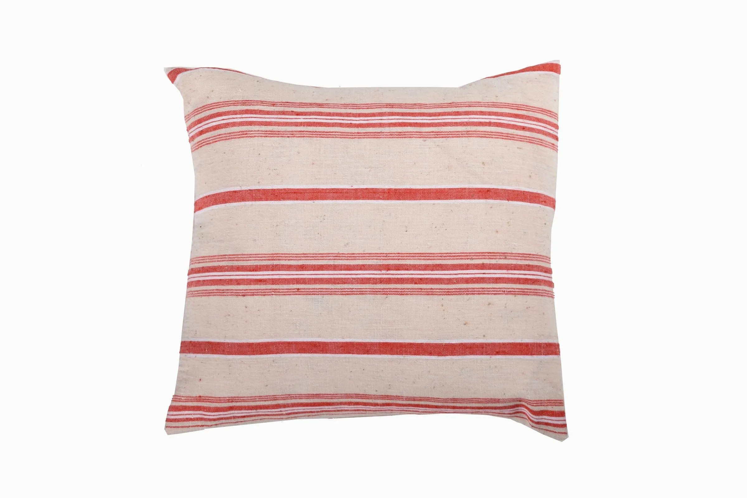 Turkish  linen large coral/cream square cushion